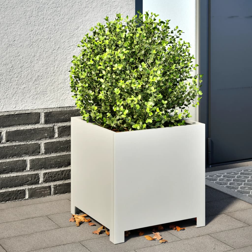 Plantenbakken 2 st 40x40x40 cm staal wit is nu te koop bij PeponiXL, paradijselijk wonen!