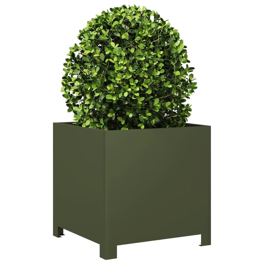 Plantenbakken 2 st 40x40x40 cm staal olijfgroen is nu te koop bij PeponiXL, paradijselijk wonen!