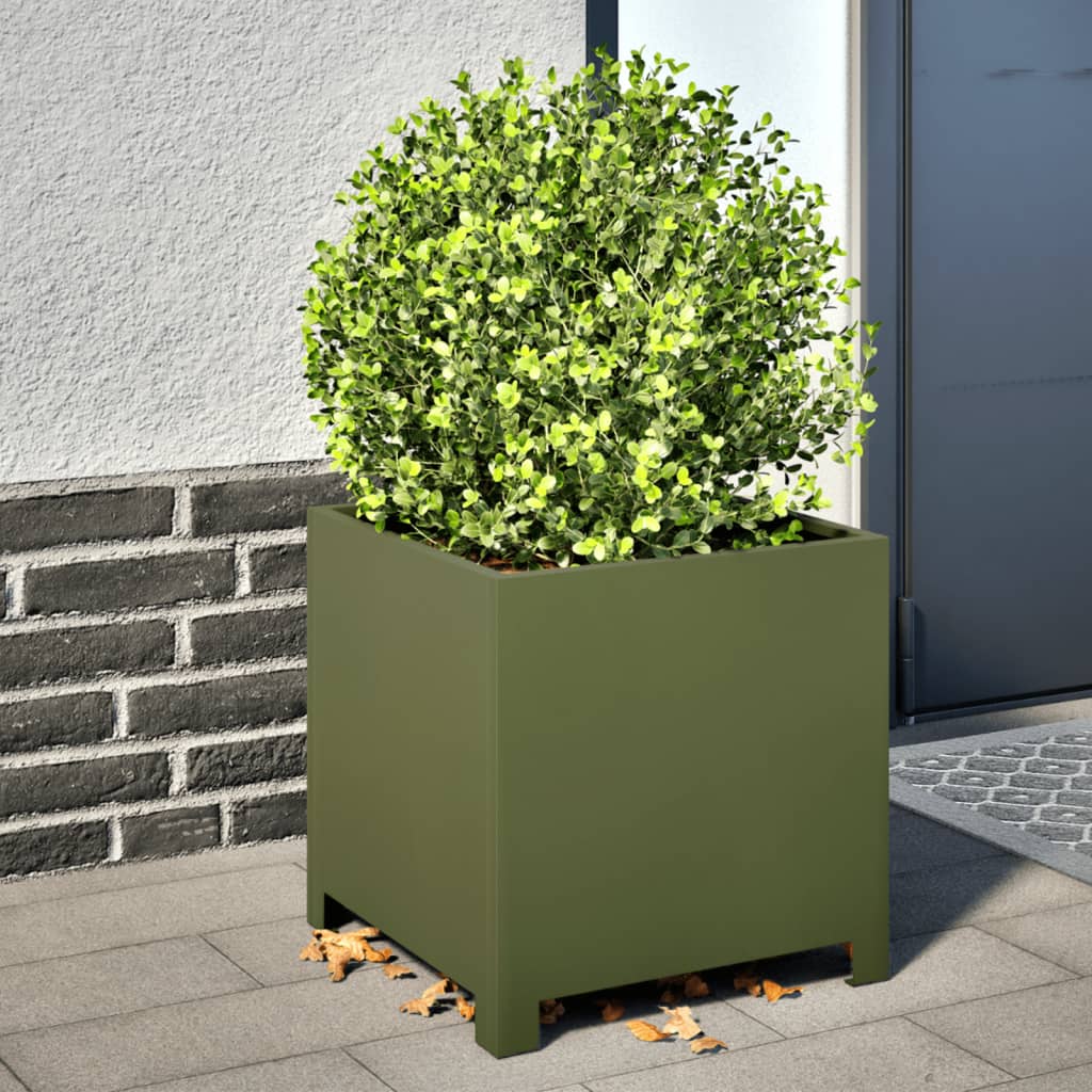 Plantenbakken 2 st 40x40x40 cm staal olijfgroen is nu te koop bij PeponiXL, paradijselijk wonen!