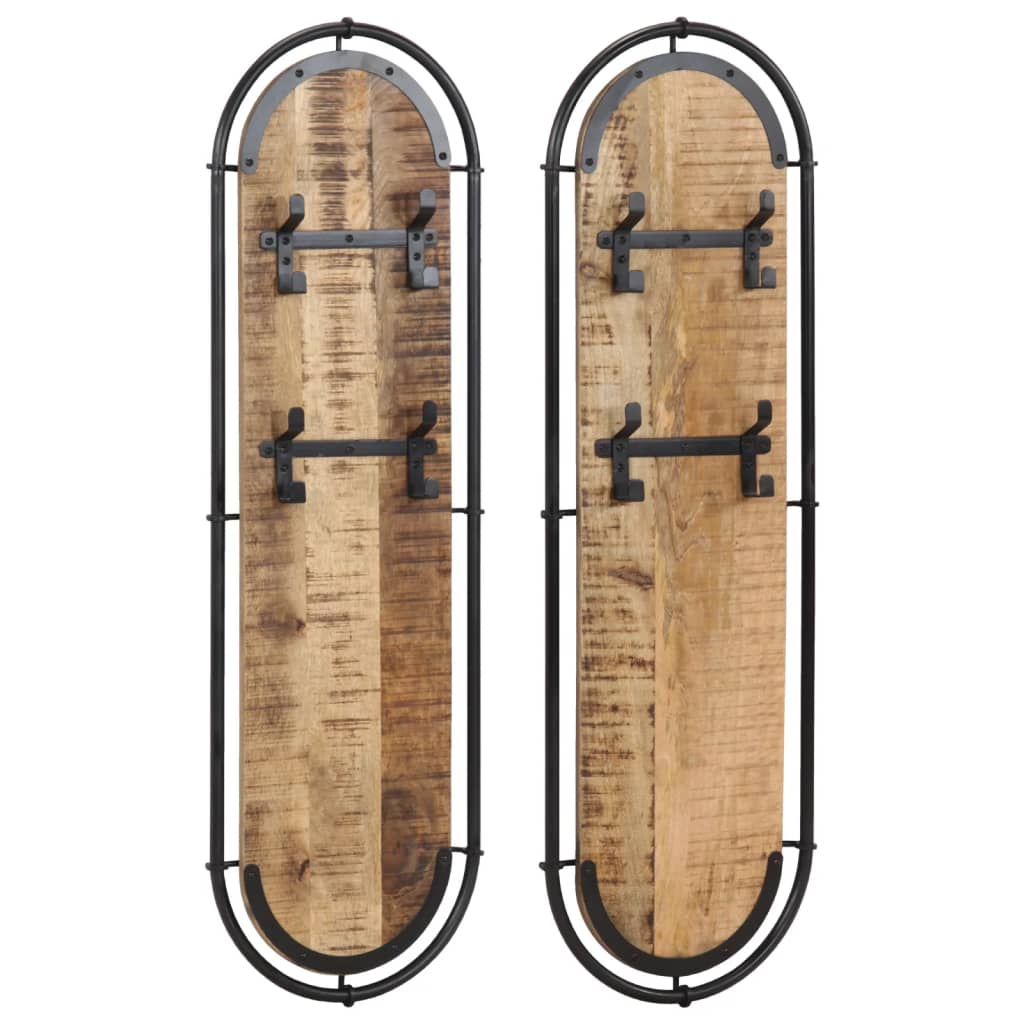 Wandkapstokken 2 st met 4 haken massief ruw mangohout is nu te koop bij PeponiXL, paradijselijk wonen!