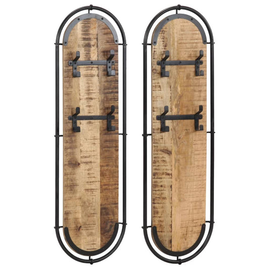 Wandkapstokken 2 st met 4 haken massief ruw mangohout is nu te koop bij PeponiXL, paradijselijk wonen!