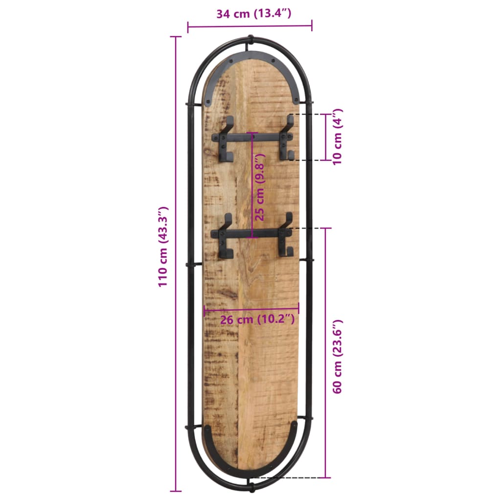 Wandkapstokken 2 st met 4 haken massief ruw mangohout is nu te koop bij PeponiXL, paradijselijk wonen!