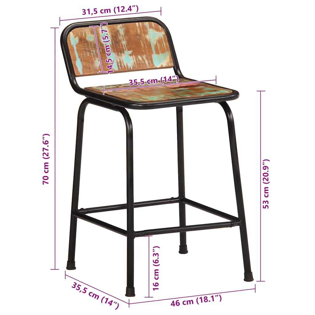 Barkrukken 2 st 46x35,5x70 cm massief gerecycled hout is nu te koop bij PeponiXL, paradijselijk wonen!
