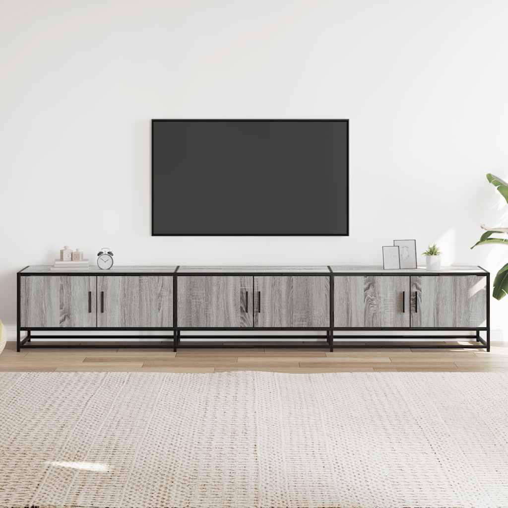 Tv-meubel 240x35x41 cm bewerkt hout grijs sonoma eikenkleurig is nu te koop bij PeponiXL, paradijselijk wonen!