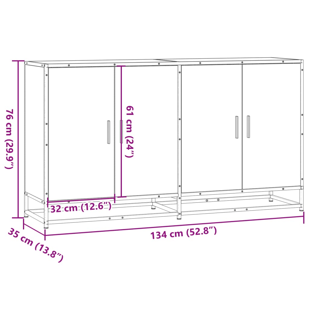 Dressoir 134x35x76 cm bewerkt hout sonoma eikenkleurig is nu te koop bij PeponiXL, paradijselijk wonen!