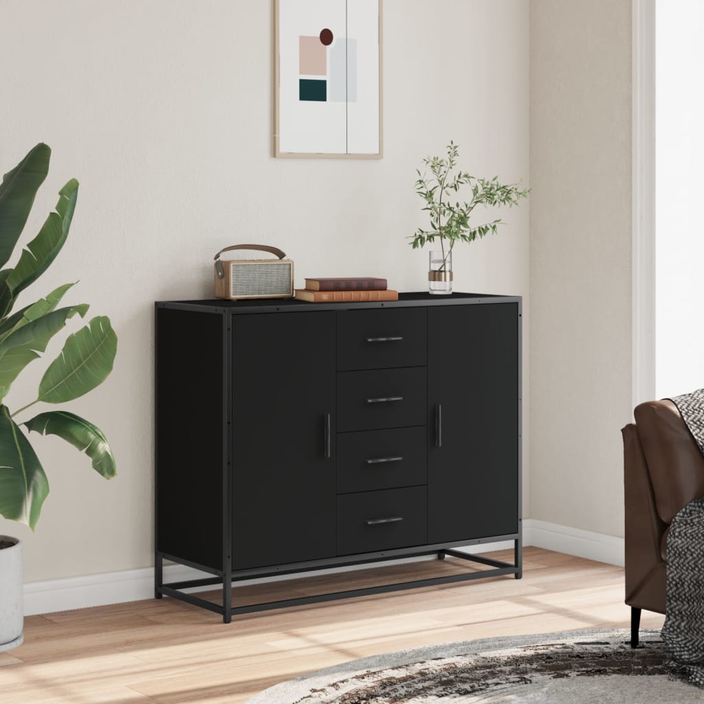 Dressoir 92x35x76 cm bewerkt hout zwart is nu te koop bij PeponiXL, paradijselijk wonen!