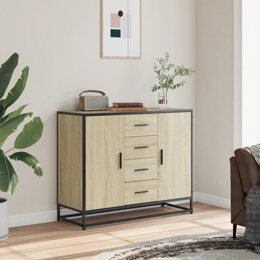 Dressoir 92x35x76 cm bewerkt hout sonoma eikenkleurig is nu te koop bij PeponiXL, paradijselijk wonen!