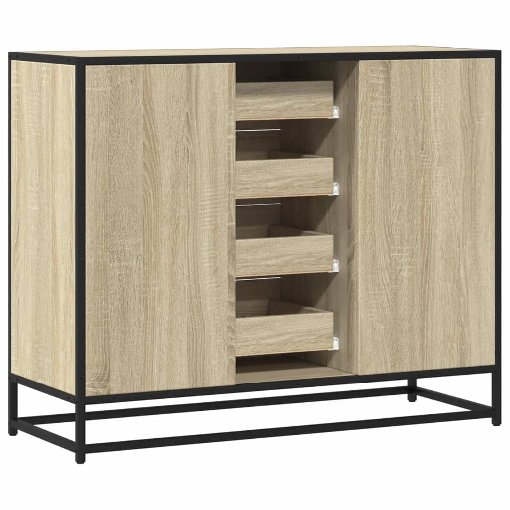Dressoir 92x35x76 cm bewerkt hout sonoma eikenkleurig is nu te koop bij PeponiXL, paradijselijk wonen!