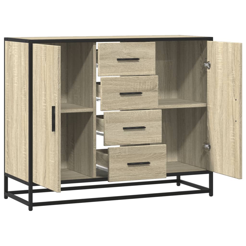 Dressoir 92x35x76 cm bewerkt hout sonoma eikenkleurig is nu te koop bij PeponiXL, paradijselijk wonen!