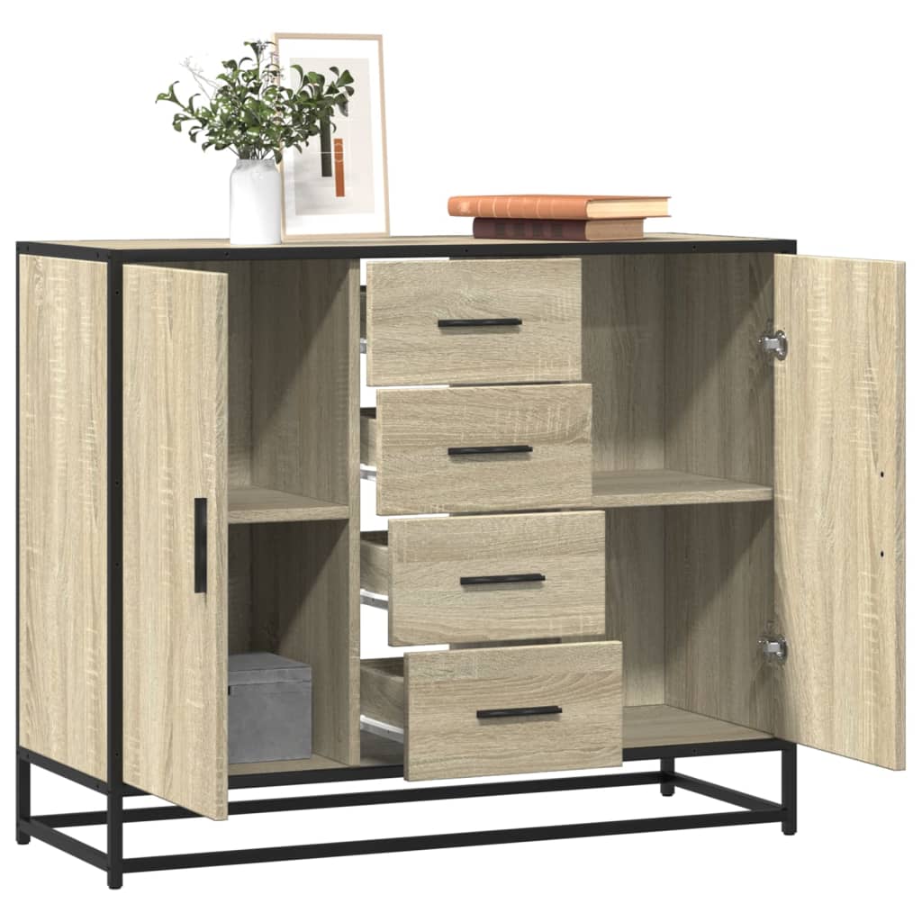 Dressoir 92x35x76 cm bewerkt hout sonoma eikenkleurig is nu te koop bij PeponiXL, paradijselijk wonen!
