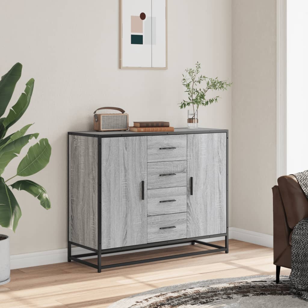 Dressoir 92x35x76 cm bewerkt hout grijs sonoma eikenkleurig is nu te koop bij PeponiXL, paradijselijk wonen!