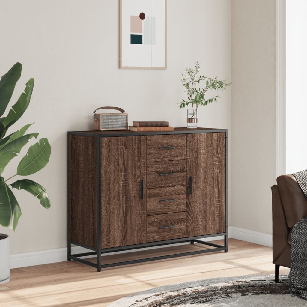 Dressoir 92x35x76 cm bewerkt hout bruin eikenkleurig is nu te koop bij PeponiXL, paradijselijk wonen!