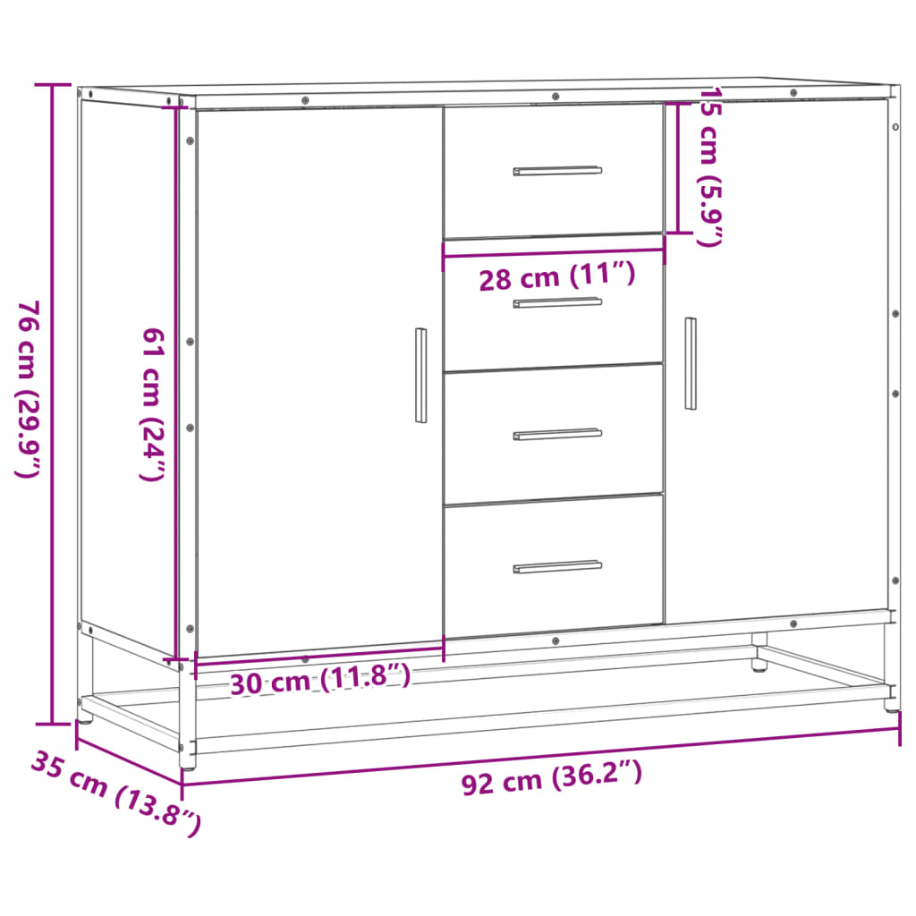 Dressoir 92x35x76 cm bewerkt hout bruin eikenkleurig is nu te koop bij PeponiXL, paradijselijk wonen!
