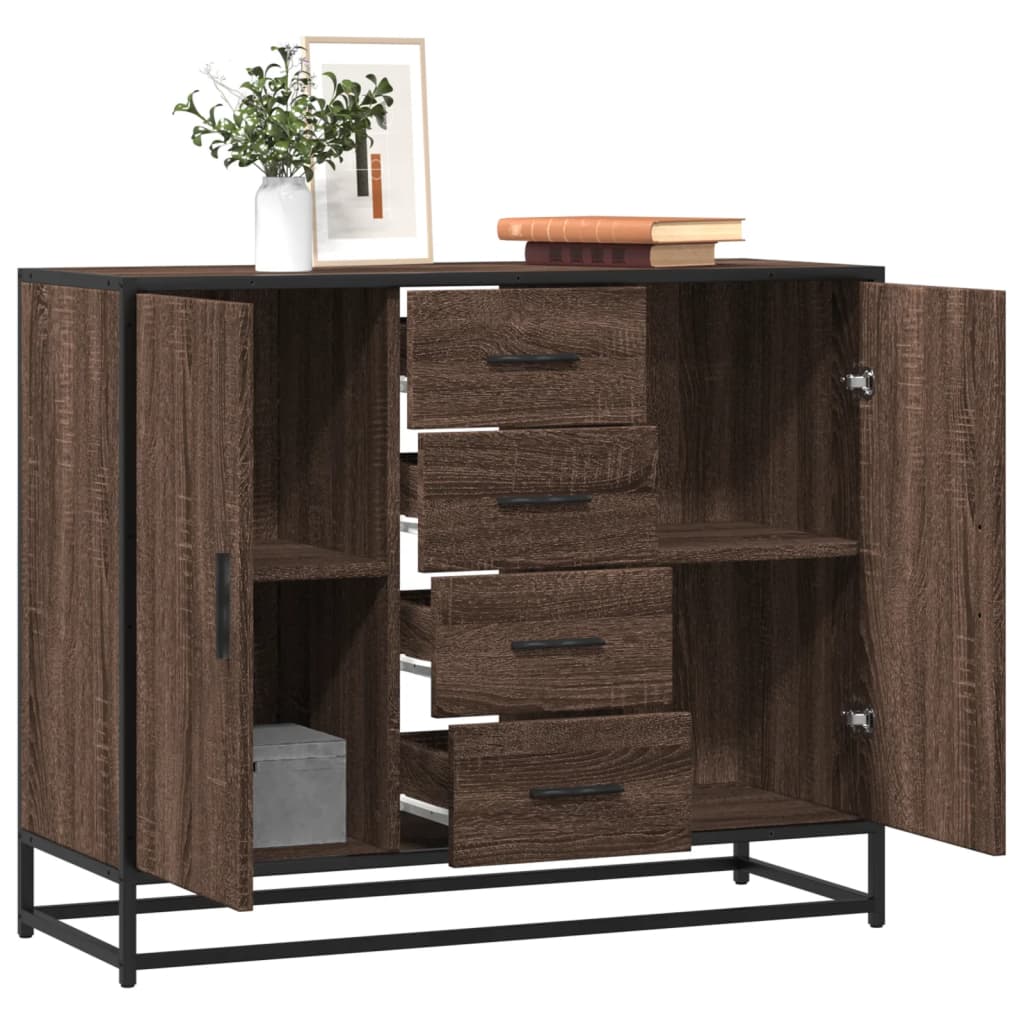 Dressoir 92x35x76 cm bewerkt hout bruin eikenkleurig is nu te koop bij PeponiXL, paradijselijk wonen!