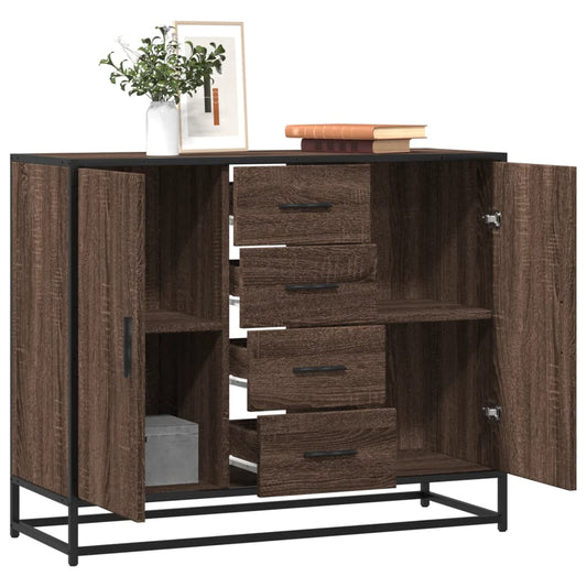 Dressoir 92x35x76 cm bewerkt hout bruin eikenkleurig is nu te koop bij PeponiXL, paradijselijk wonen!