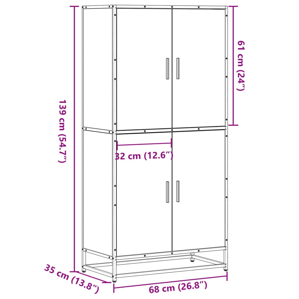 Hoge kast 68x35x139 cm bewerkt hout bruin eikenkleurig is nu te koop bij PeponiXL, paradijselijk wonen!