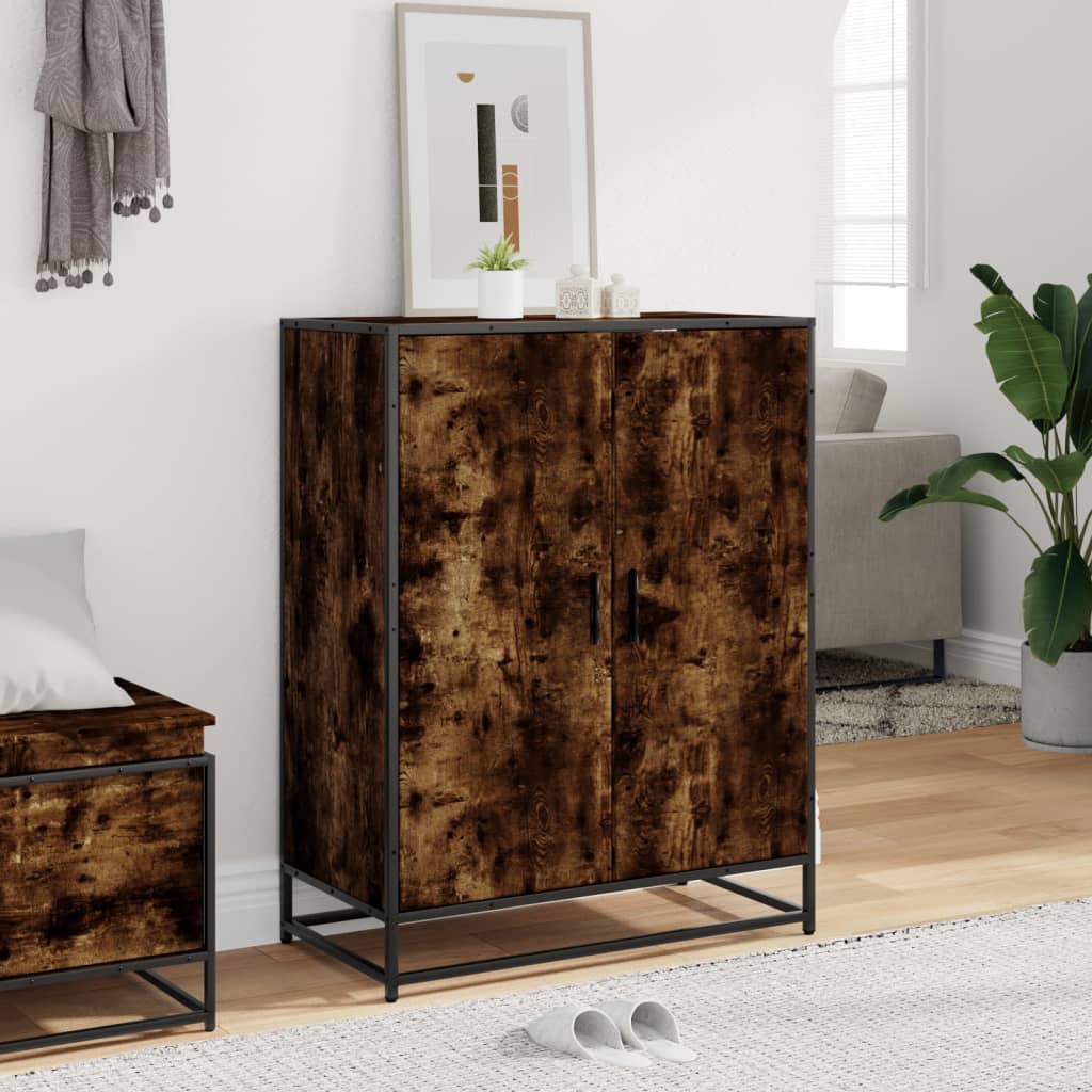 Schoenenkast 75x38x97,5 cm bewerkt hout en metaal gerookt eiken is nu te koop bij PeponiXL, paradijselijk wonen!