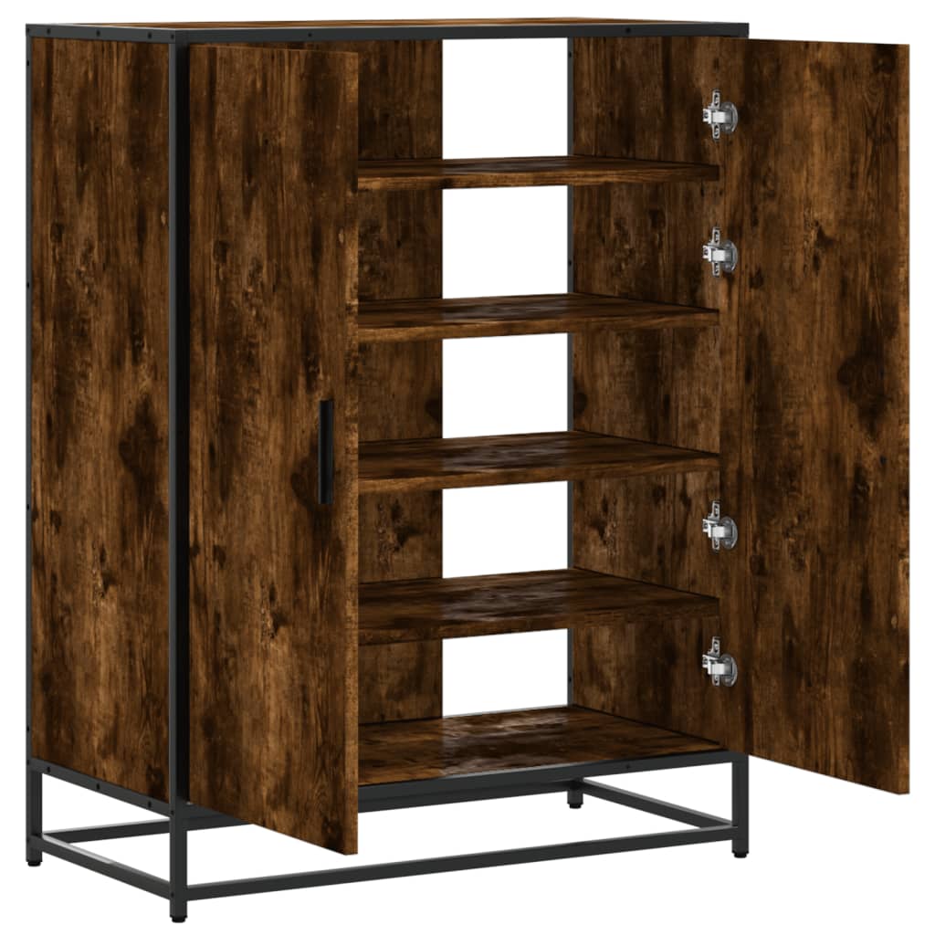 Schoenenkast 75x38x97,5 cm bewerkt hout en metaal gerookt eiken is nu te koop bij PeponiXL, paradijselijk wonen!