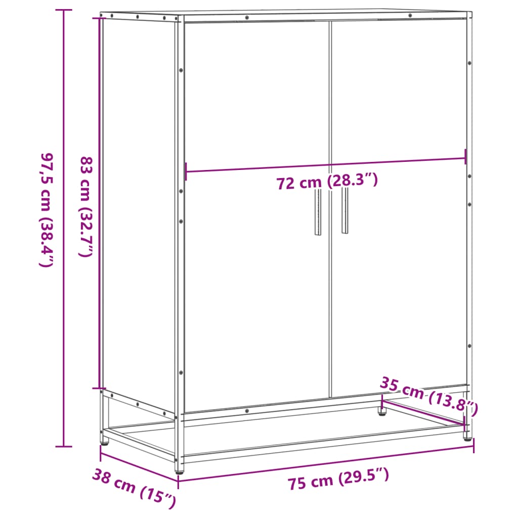 Schoenenkast 75x38x97,5 cm bewerkt hout en metaal gerookt eiken is nu te koop bij PeponiXL, paradijselijk wonen!