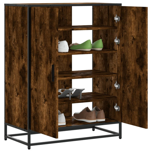 Schoenenkast 75x38x97,5 cm bewerkt hout en metaal gerookt eiken is nu te koop bij PeponiXL, paradijselijk wonen!