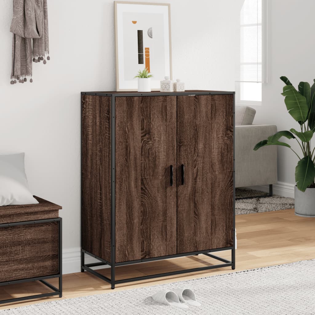 Schoenenkast 75x38x97,5 cm bewerkt hout en metaal bruin eiken is nu te koop bij PeponiXL, paradijselijk wonen!