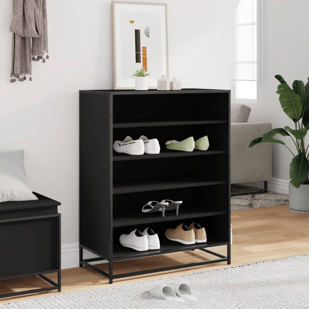 Schoenenkast 75x38x97,5 cm bewerkt hout en metaal zwart is nu te koop bij PeponiXL, paradijselijk wonen!