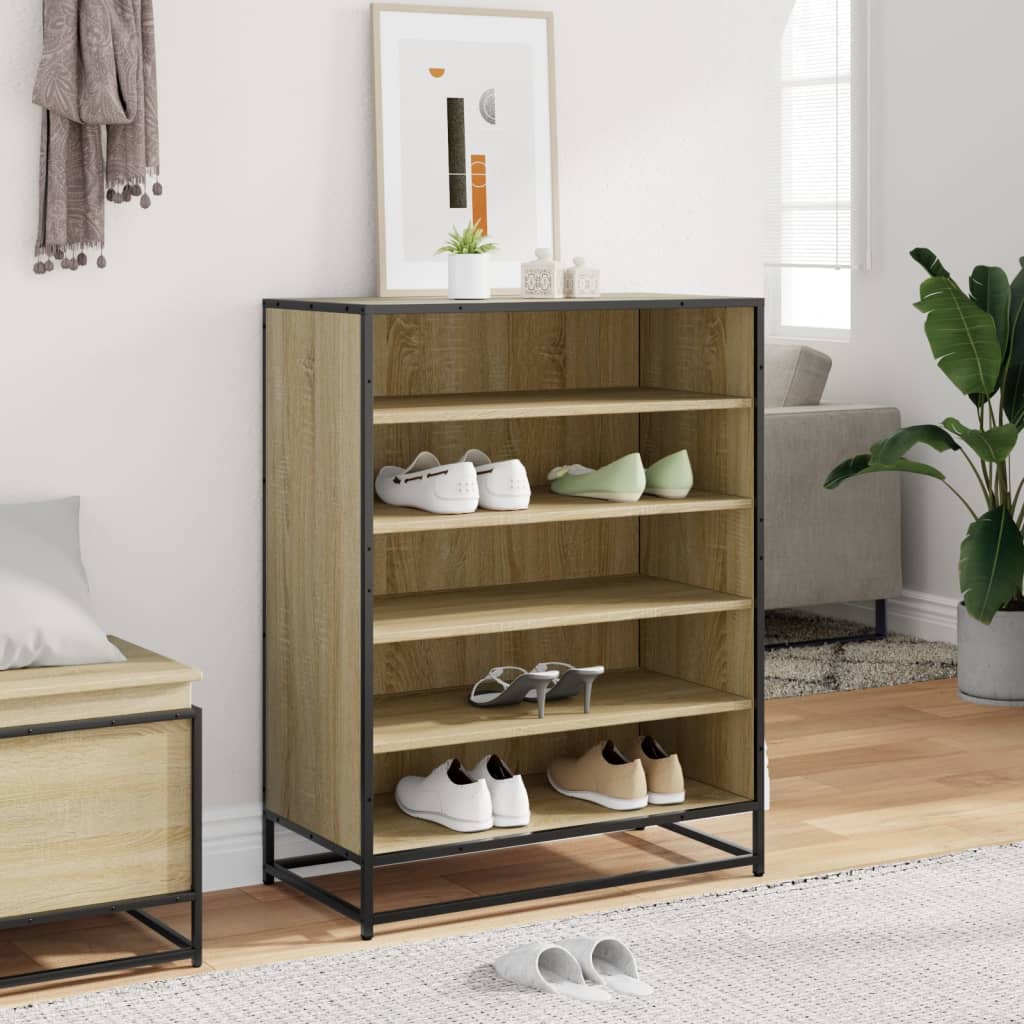 Schoenenkast 75x38x97,5 cm bewerkt hout en metaal sonoma eiken is nu te koop bij PeponiXL, paradijselijk wonen!