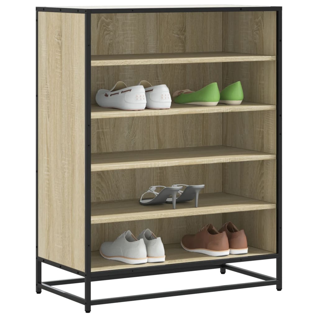Schoenenkast 75x38x97,5 cm bewerkt hout en metaal sonoma eiken is nu te koop bij PeponiXL, paradijselijk wonen!