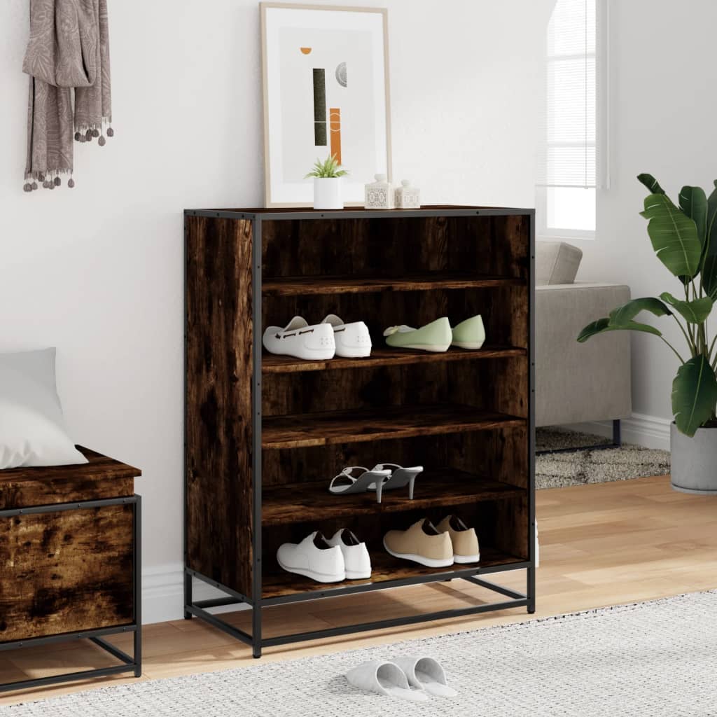 Schoenenkast 75x38x97,5 cm bewerkt hout en metaal gerookt eiken is nu te koop bij PeponiXL, paradijselijk wonen!