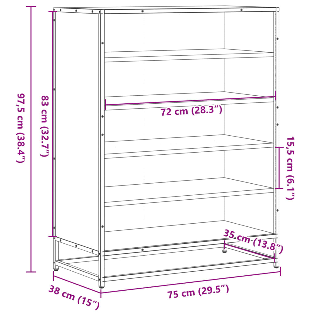 Schoenenkast 75x38x97,5 cm bewerkt hout en metaal bruin eiken is nu te koop bij PeponiXL, paradijselijk wonen!