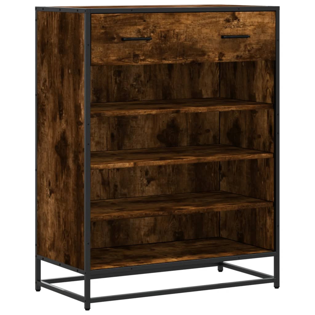 Schoenenkast 75x38x97,5 cm bewerkt hout en metaal gerookt eiken is nu te koop bij PeponiXL, paradijselijk wonen!