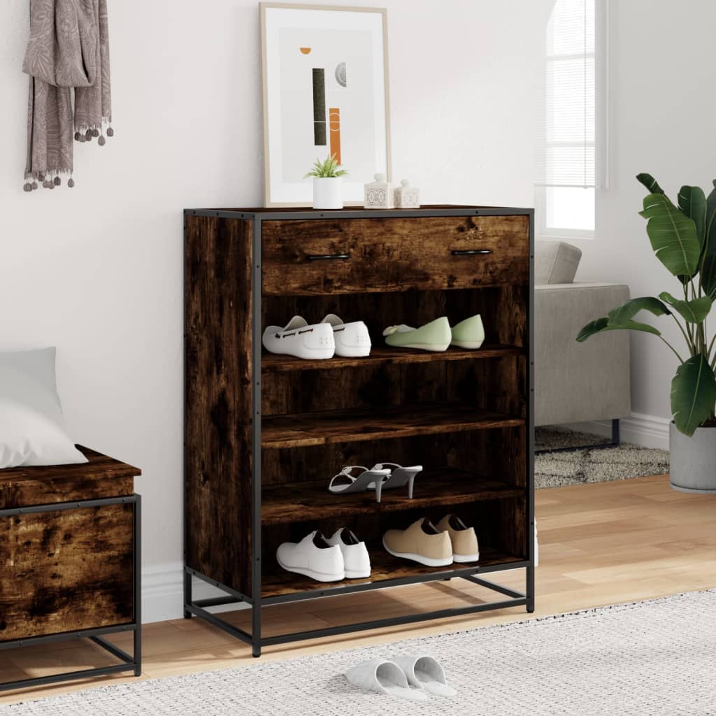 Schoenenkast 75x38x97,5 cm bewerkt hout en metaal gerookt eiken is nu te koop bij PeponiXL, paradijselijk wonen!