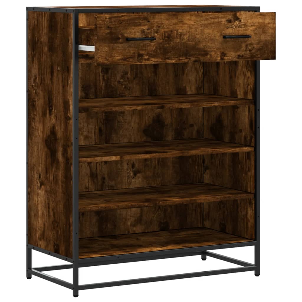 Schoenenkast 75x38x97,5 cm bewerkt hout en metaal gerookt eiken is nu te koop bij PeponiXL, paradijselijk wonen!