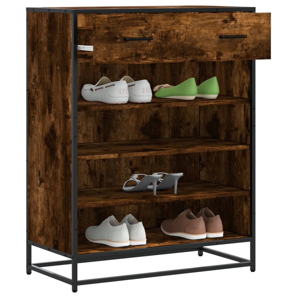 Schoenenkast 75x38x97,5 cm bewerkt hout en metaal gerookt eiken is nu te koop bij PeponiXL, paradijselijk wonen!