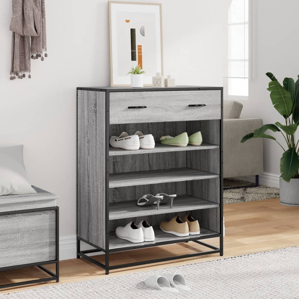 Schoenenkast 75x38x97,5 cm bewerkt hout en metaal grijs sonoma is nu te koop bij PeponiXL, paradijselijk wonen!