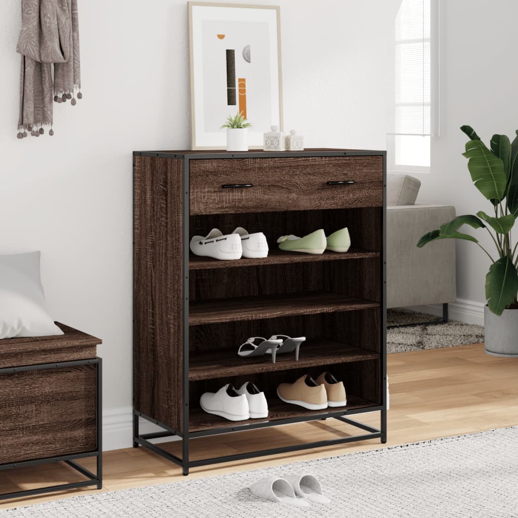 Schoenenkast 75x38x97,5 cm bewerkt hout en metaal bruin eiken is nu te koop bij PeponiXL, paradijselijk wonen!