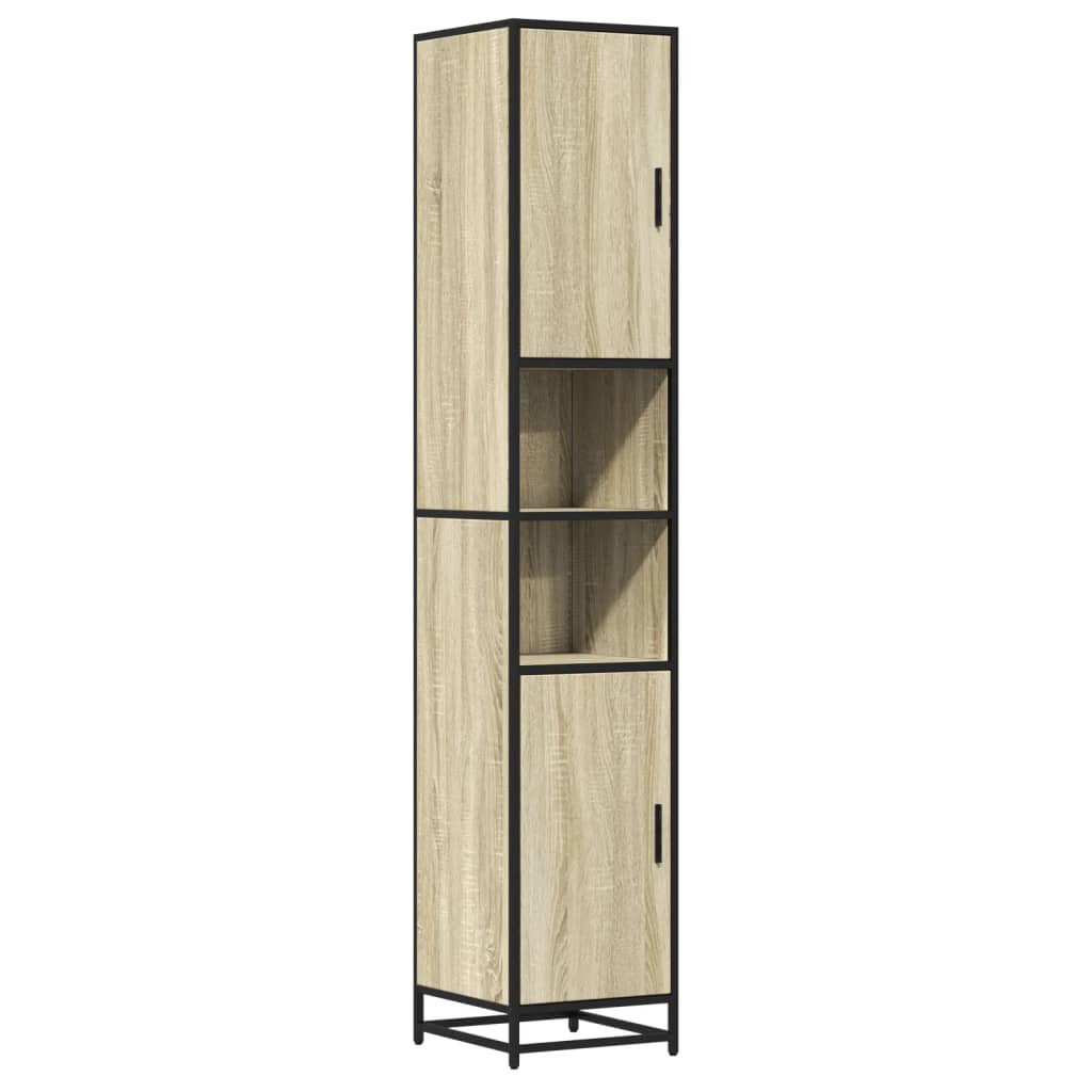 Badkamerkast 35x37,5x188,5 cm hout en metaal sonoma eikenkleur is nu te koop bij PeponiXL, paradijselijk wonen!