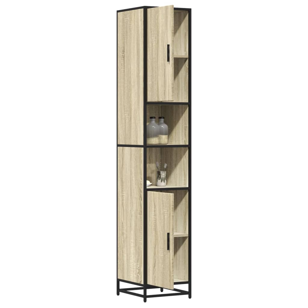 Badkamerkast 35x37,5x188,5 cm hout en metaal sonoma eikenkleur is nu te koop bij PeponiXL, paradijselijk wonen!