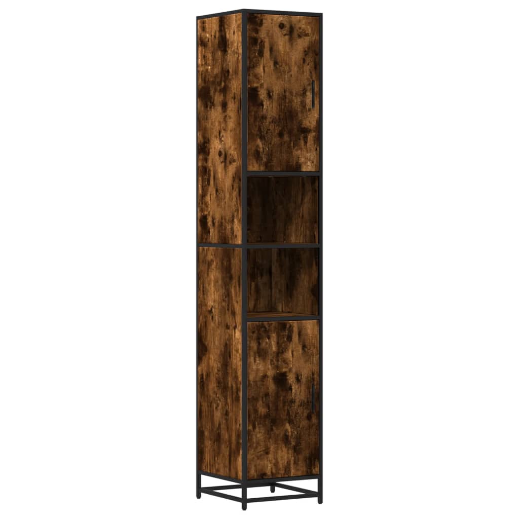 Badkamerkast 35x37,5x188,5 cm hout en metaal gerookt eikenkleur is nu te koop bij PeponiXL, paradijselijk wonen!