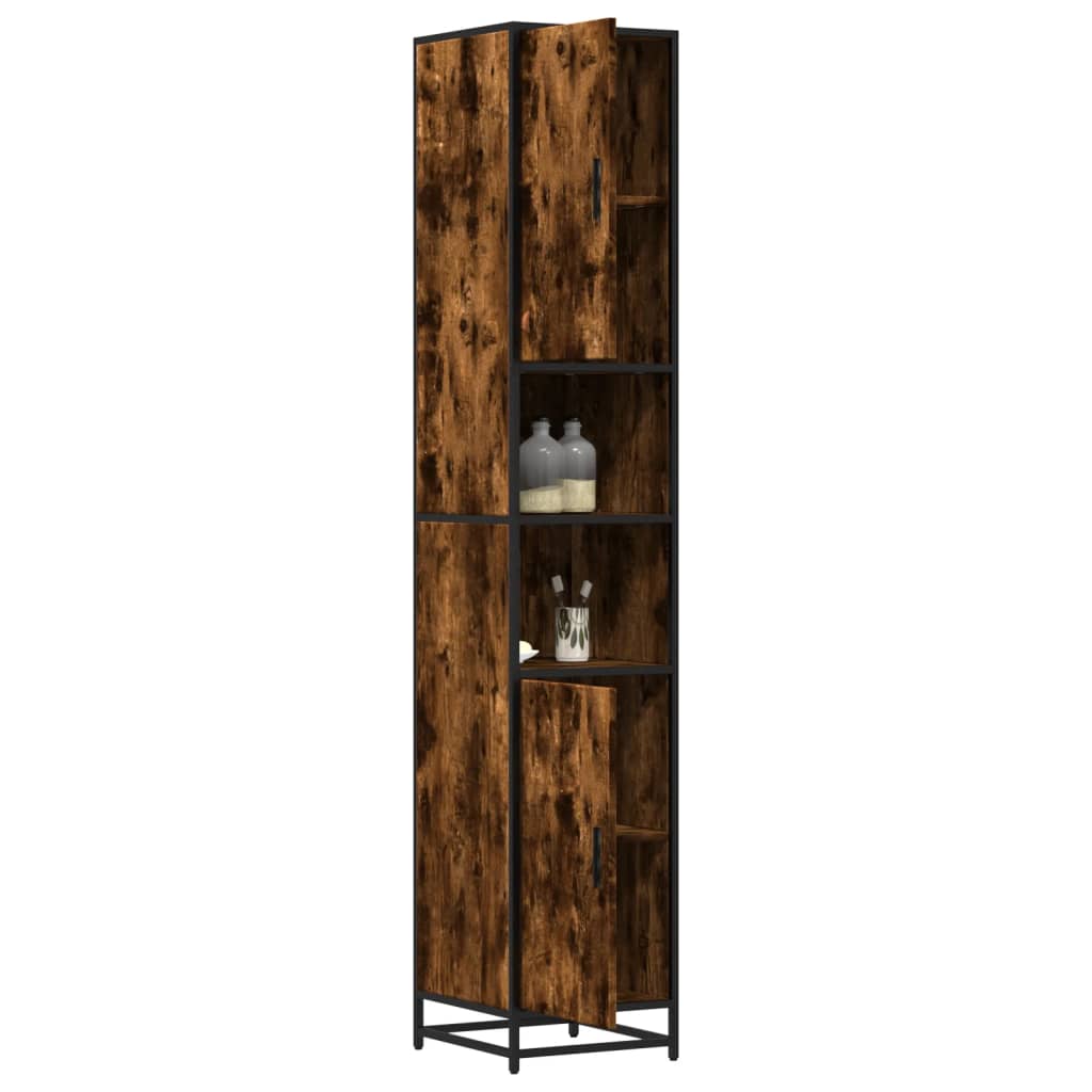 Badkamerkast 35x37,5x188,5 cm hout en metaal gerookt eikenkleur is nu te koop bij PeponiXL, paradijselijk wonen!