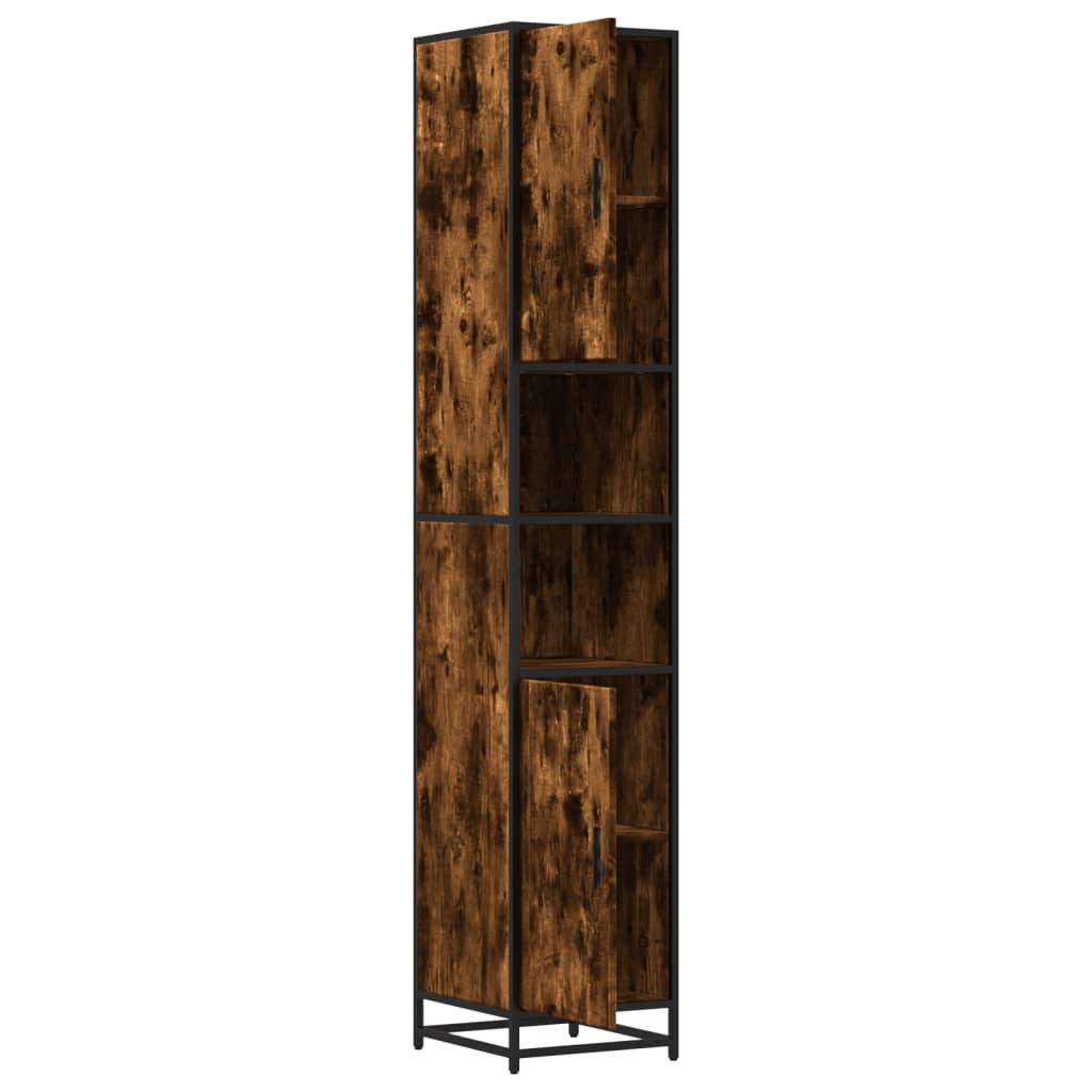 Badkamerkast 35x37,5x188,5 cm hout en metaal gerookt eikenkleur is nu te koop bij PeponiXL, paradijselijk wonen!