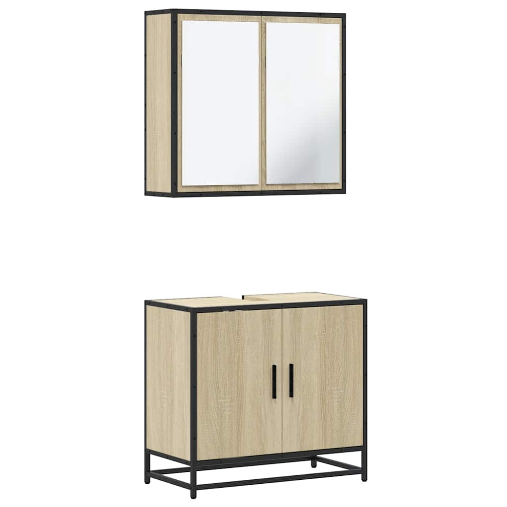 2-delige Badkamermeubelset bewerkt hout sonoma eikenkleurig is nu te koop bij PeponiXL, paradijselijk wonen!