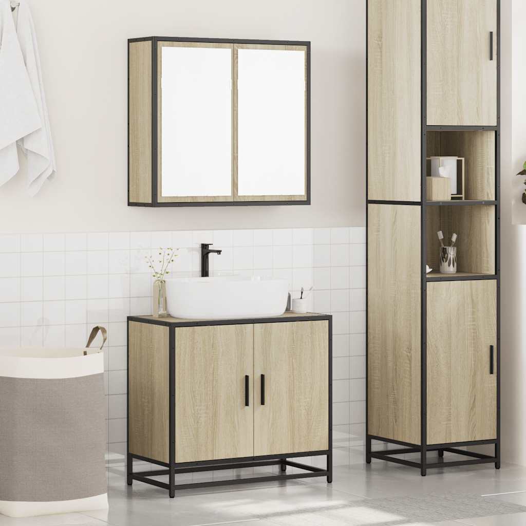 2-delige Badkamermeubelset bewerkt hout sonoma eikenkleurig is nu te koop bij PeponiXL, paradijselijk wonen!