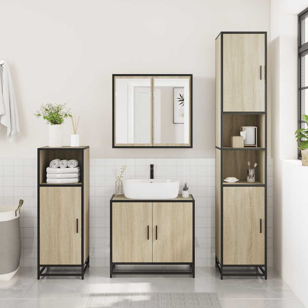 2-delige Badkamermeubelset bewerkt hout sonoma eikenkleurig is nu te koop bij PeponiXL, paradijselijk wonen!