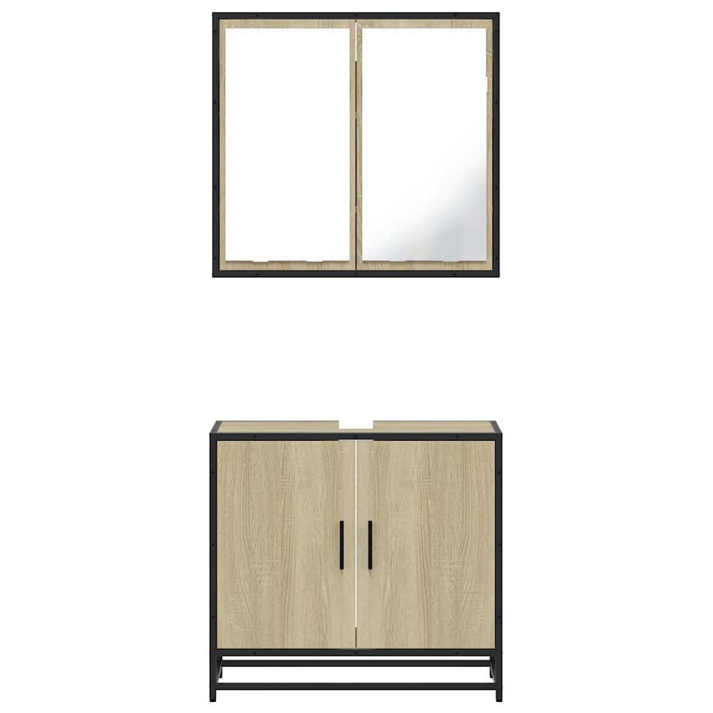 2-delige Badkamermeubelset bewerkt hout sonoma eikenkleurig is nu te koop bij PeponiXL, paradijselijk wonen!