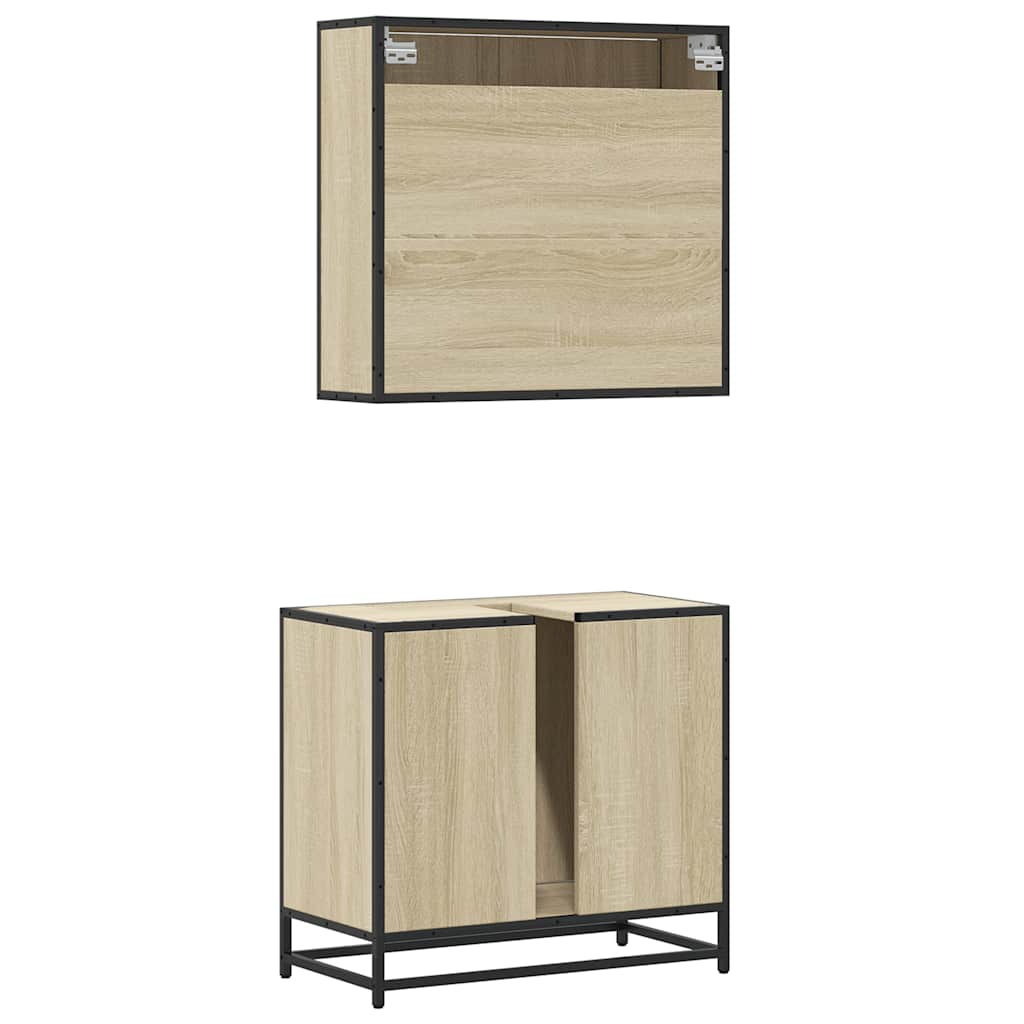 2-delige Badkamermeubelset bewerkt hout sonoma eikenkleurig is nu te koop bij PeponiXL, paradijselijk wonen!