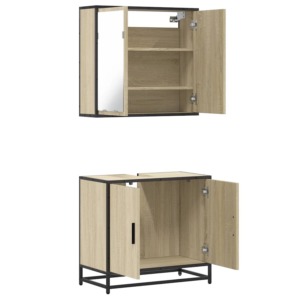 2-delige Badkamermeubelset bewerkt hout sonoma eikenkleurig is nu te koop bij PeponiXL, paradijselijk wonen!