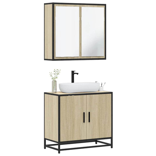 2-delige Badkamermeubelset bewerkt hout sonoma eikenkleurig is nu te koop bij PeponiXL, paradijselijk wonen!