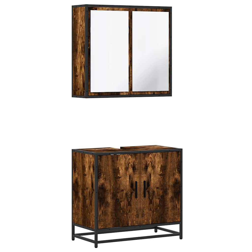 2-delige Badkamermeubelset bewerkt hout gerookt eikenkleurig is nu te koop bij PeponiXL, paradijselijk wonen!