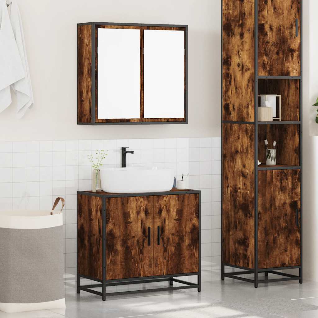 2-delige Badkamermeubelset bewerkt hout gerookt eikenkleurig is nu te koop bij PeponiXL, paradijselijk wonen!
